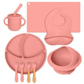 7-Piece BPA Free Silicone Baby Feeding Set Food Grade Plate Mat Bib Bowl Suction Fork Kid's Division Cup Safe Spoon for Dining