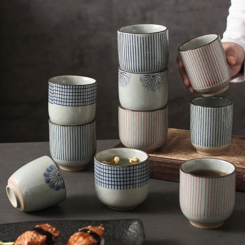 High Quality Antique Japanese Style Restaurant Clay Cup Ceramic Porcelain Drinkware 200ml Round Tea Cups