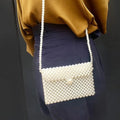 Cream Women's Satchel Pearl Beaded Shoulder Purse Bag Handbag for Prom Party Wedding Date on Sale