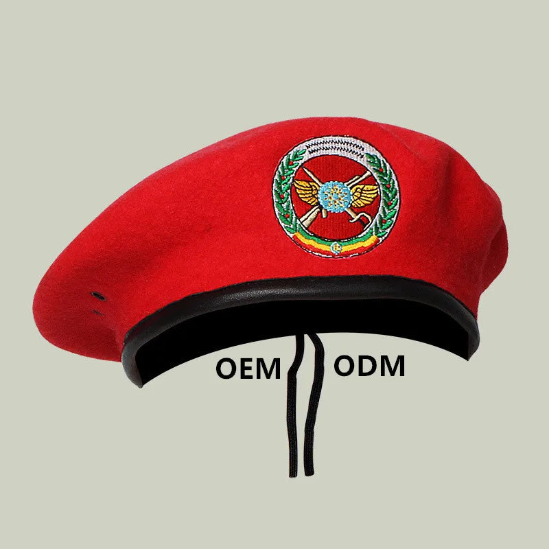 Custom Autumn Season Embroidery Badge Formal Style Men Women Wool Leather Beret Hats Adjustable Uniform Tactical Beret Cap