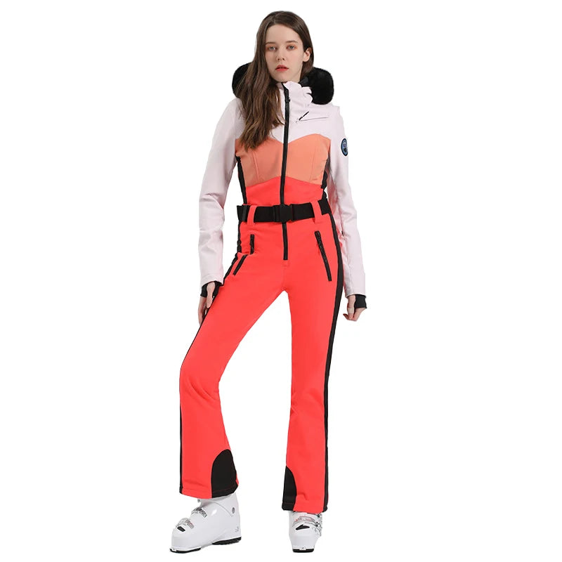 2025 Luxury Custom Design Women's Ski Snowboard Jumpsuit Windproof Waterproof Outdoor Wear for Adults Plus Sizes Hooded Zipper