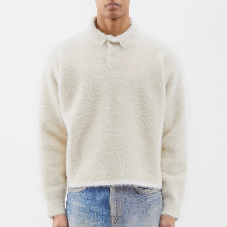 Unisex Anti-Wrinkle ODM Pattern Knitwear Long Sleeve Pullover Winter Crew Neck Custom Faux Mink Fuzzy Men Mohair Sweater