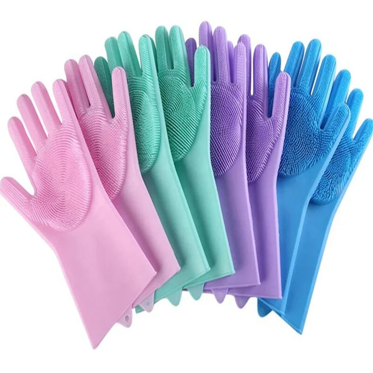 Factory Custom Heat Resistant Clean Silicone Dish Washing Gloves High Quality Magic Silicone Scrubber Gloves 160g