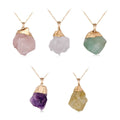 Irregular Shape Gold Plated Healing Rose Quartz Crystal Amethyst Semi Precious Raw Stone Pendants for Jewelry Making