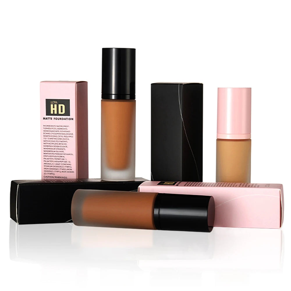 Custom logo Private Label Long Lasting Waterproof Full Coverage Foundation Make up Vegan Liquid Makeup Foundation for Black Skin