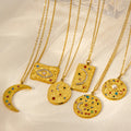 Luxury Copper Metal Vintage Choker Necklace with Exquisite Colorful Zircon and Sun Moon Design Link Chain