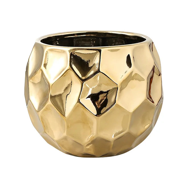 Dropshiping Electroplating Golden Ceramic Pot Small Round Vase Flower Arrangement Decoration Shooting Props for Womens Gift