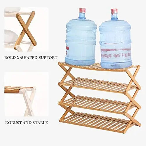 Modern Bamboo Wood 4 Tier Shoe Rack Organizer for Small Spaces