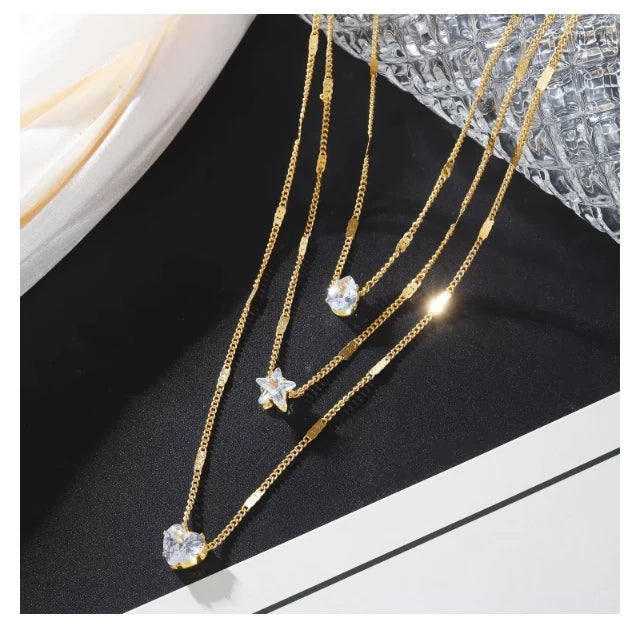 Fashion Rhinestone Star Heart Multilayer Necklace for Women Jewelry