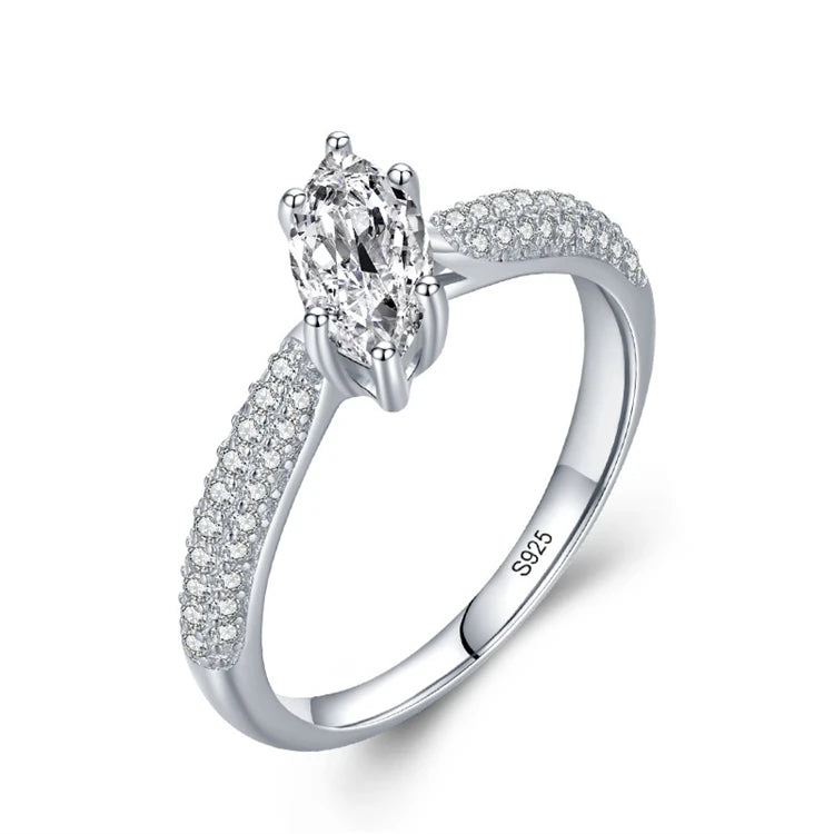 Fashion 925 Sterling Silver Shiny Horse Eye CZ Diamond  Engagement Wedding Ring For Women
