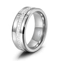 POYA 8mm High Polish Unisex Tungsten Carbide Rings with Cubic Zirconia Black Silver Wedding Band Ring for Men & Women