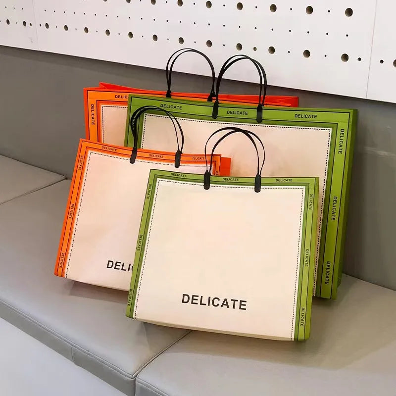 Hot Selling Promotional Logo Printed Foldable Reusable Shopping Tote Non Woven Bag With Handle 32*28*10 cm