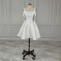 Real Photos Square Collar Low Back Mikado Mini Wedding Dress for Women Bride Gowns With Detachable Bow Vestido De Novia 15937