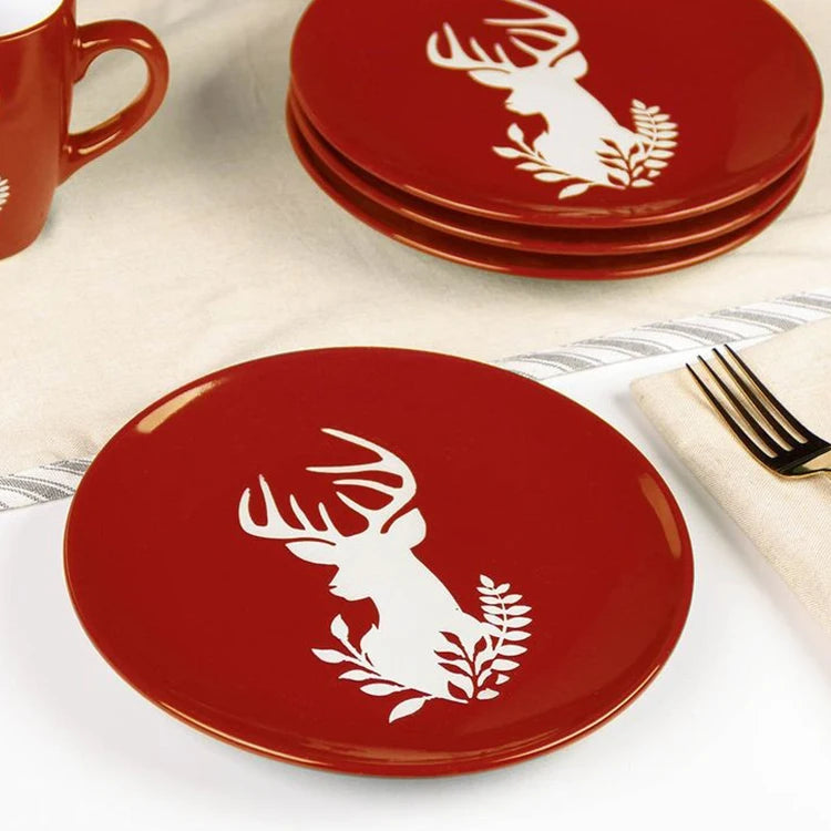Wholesale Holiday 4pcs Handpainted Stoneware Dinnerware Set Christmas Party Side Plates Ceramic Dinner Salad Plate
