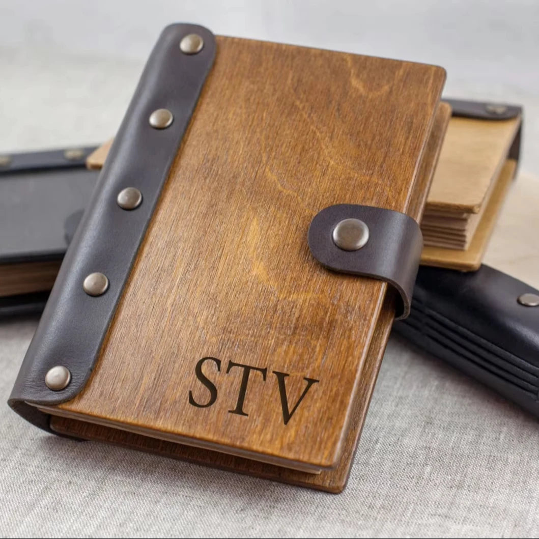 Creative Mini Pocket-sized Loose-Leaf Wooden Cover Diary Custom A5 Engraved and Hollowed Out Pattern and Text Notebook Gift