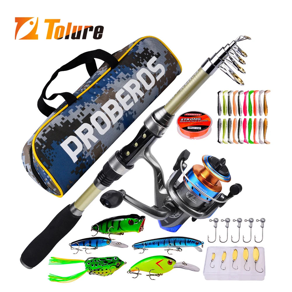 Tolure 1.8m Carbon Telescopic Ultra Light Sea Saltwater Fishing Rod Set with High Carbon Steel Reel Combo