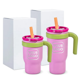 Custom Logo Pet Store 14oz 17oz Sus304 Double Wall Vacuum Insulation Travel Mug Stainless Steel Tumbler Handle Straw for Kid Two