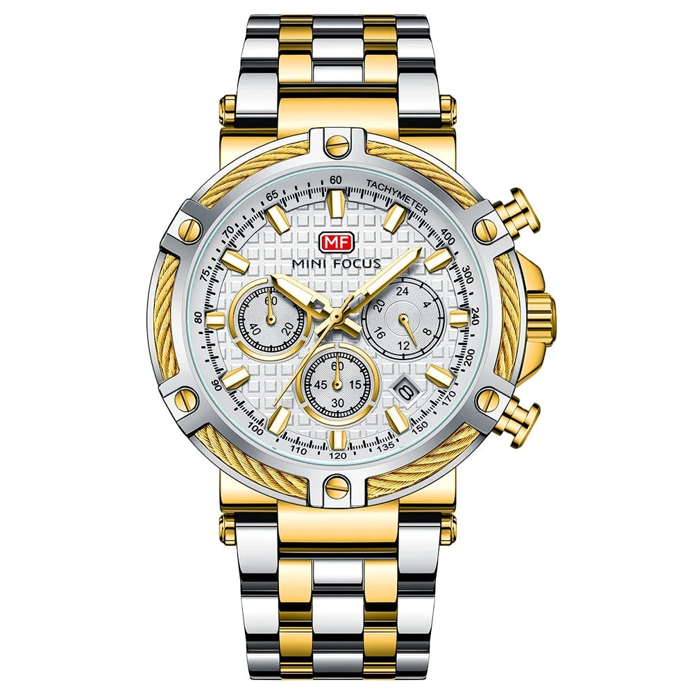 MINI FOCUS 0470 Men's Watch Luxury Business Quartz Watch for Men with Chronograph Luminous Hands Date Male Waterproof Wristwatch