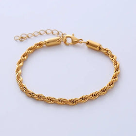 Fashion Popular 2024 Stainless Steel Twist Braided Chain Hip Hop 18K Gold Plated Chain Bracelet for Girl Men