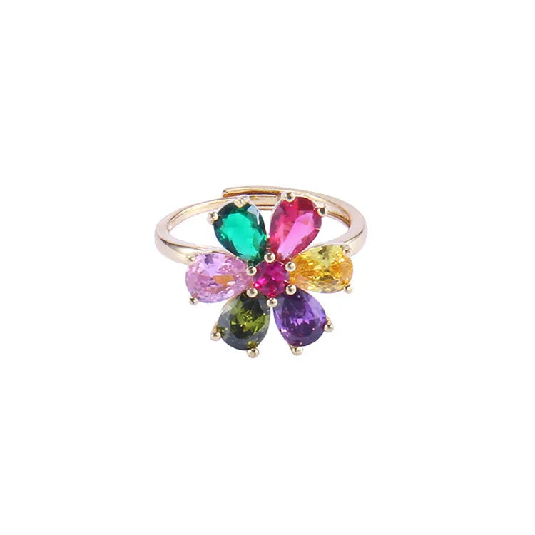 G1346 Rotating Ring Jewelry Women Open Adjustable Spinning Flower Windmill Four-leaf Clover Spinner Fidget Rings for Anxiety