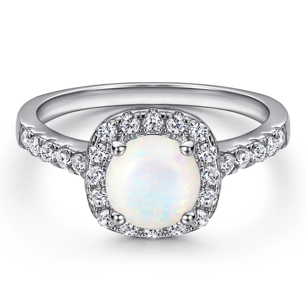 OAHLAN Fashion Jewelry 1.2Ct White Opal Stone Zircon Women Engagement Ring 925 Sterling Silver Ring Wholesale