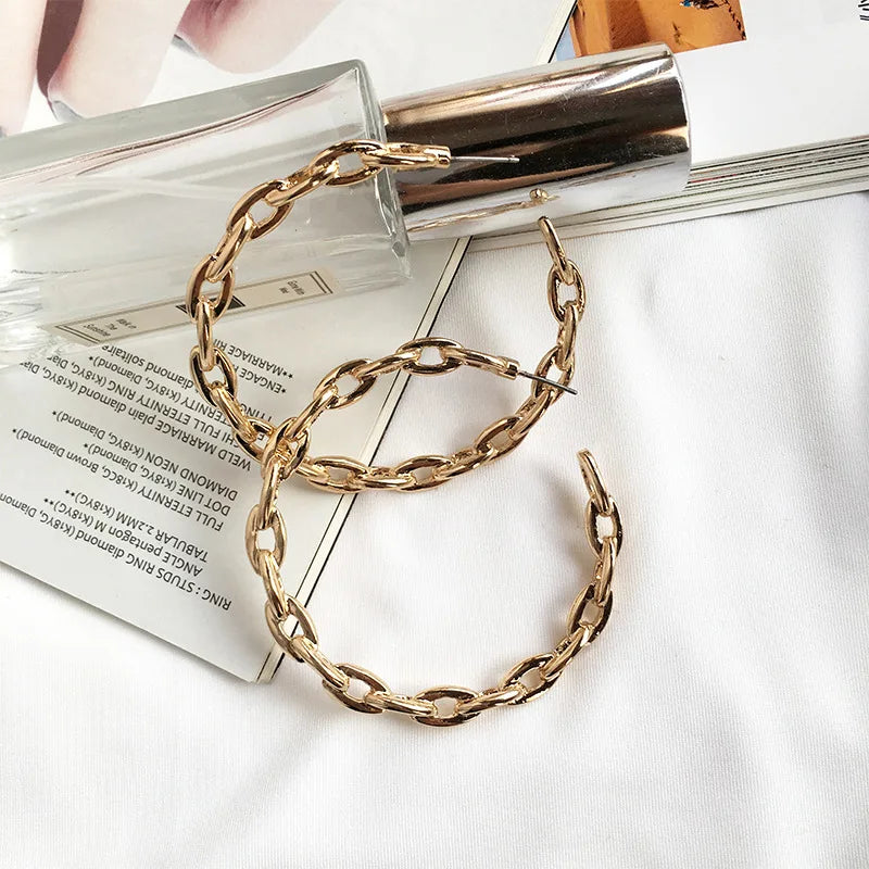 HOVANCI 2021 Women Fashion Exaggerated Gold Plated Big C Shape Hoop Earrings Link Chain Round Circle Hoop Earrings MegaBDM
