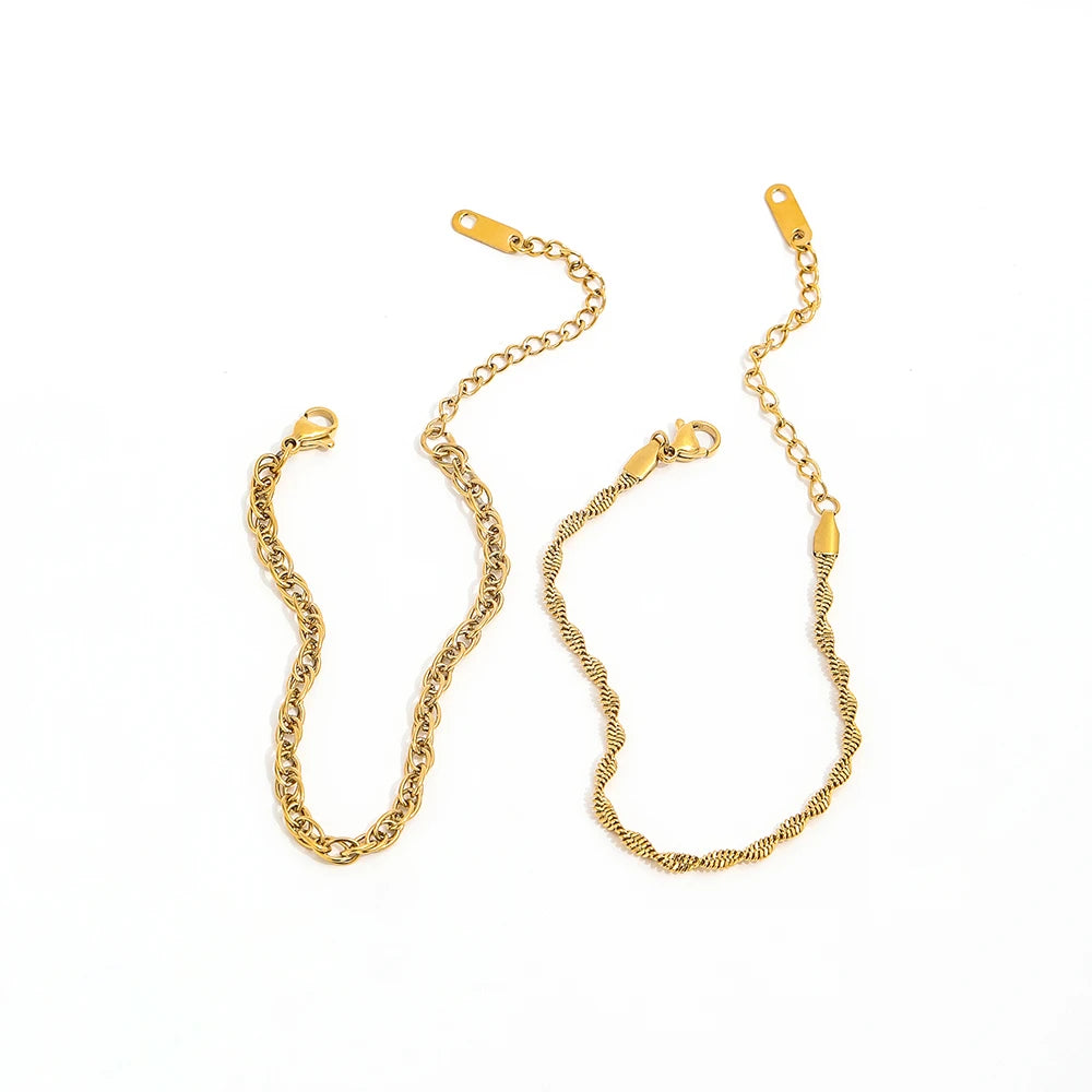 Fenny 18K PVD Gold Plated Simple Basic Twisted Chain Bracelet Trend for Women Stainless Steel Jewelry Wholesale