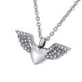 Stainless Steel Silver Plated Crystal Angel Heart Wings Urn Pendant Cremation Ash Holder Memorial Keepsake Jewel Children's