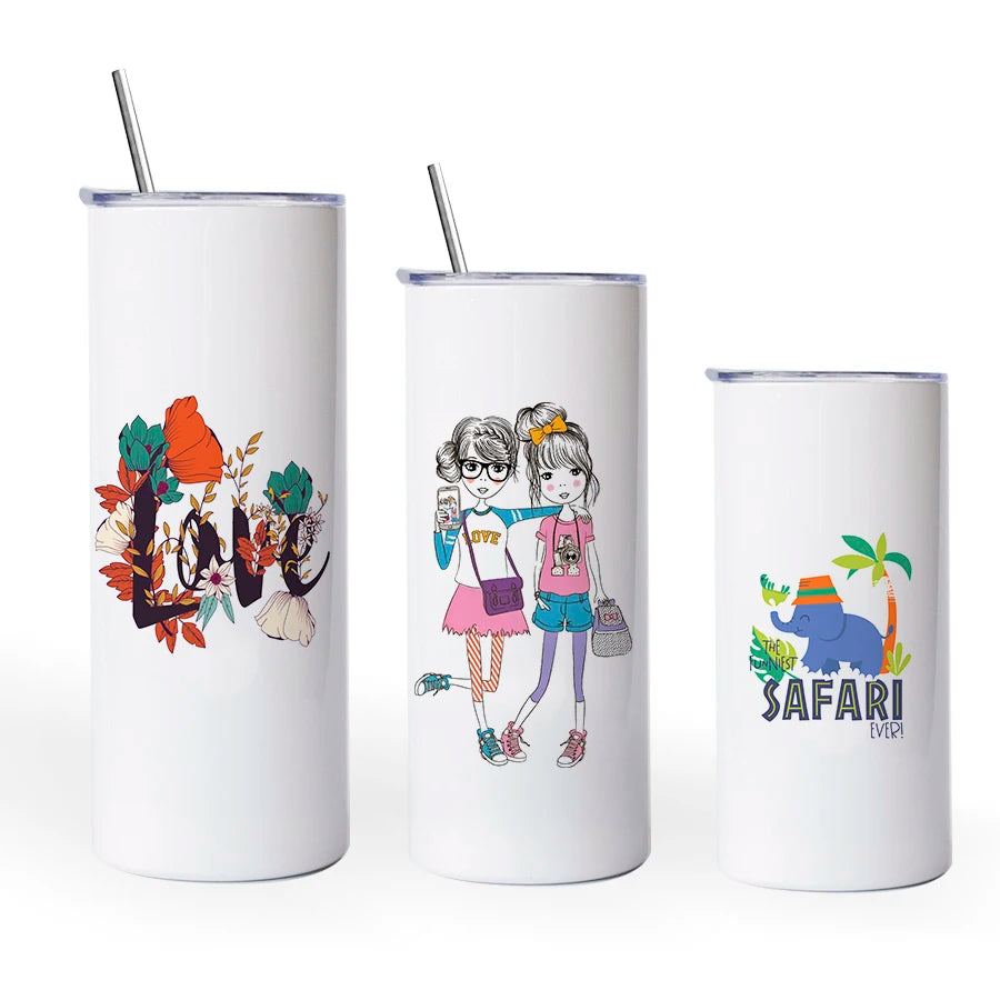 Straight Skinny Sublimation Tumblers for Sublimation Printing RTS 20 Oz Silver White Mugs Stainless Steel Modern Presents 48 Pcs