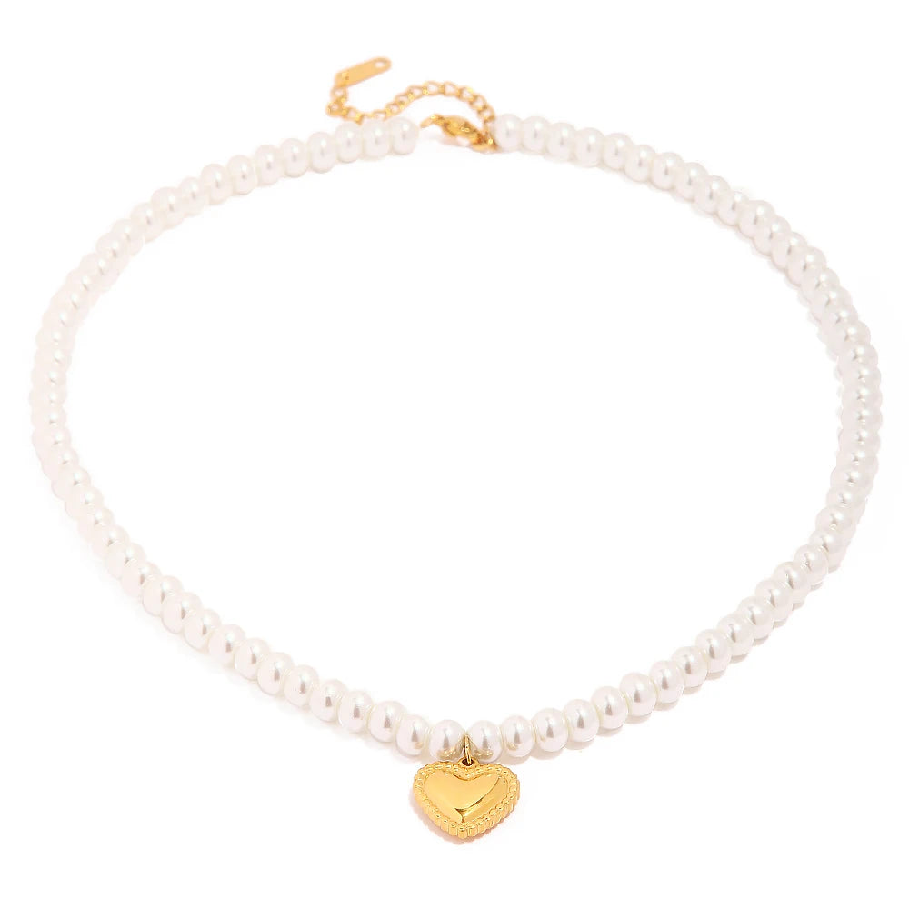J&D Design Glass Pearl 18k PVD Gold Plated Heart Shape Pendant Necklace  Elegant Pearl Jewelry Necklace Set
