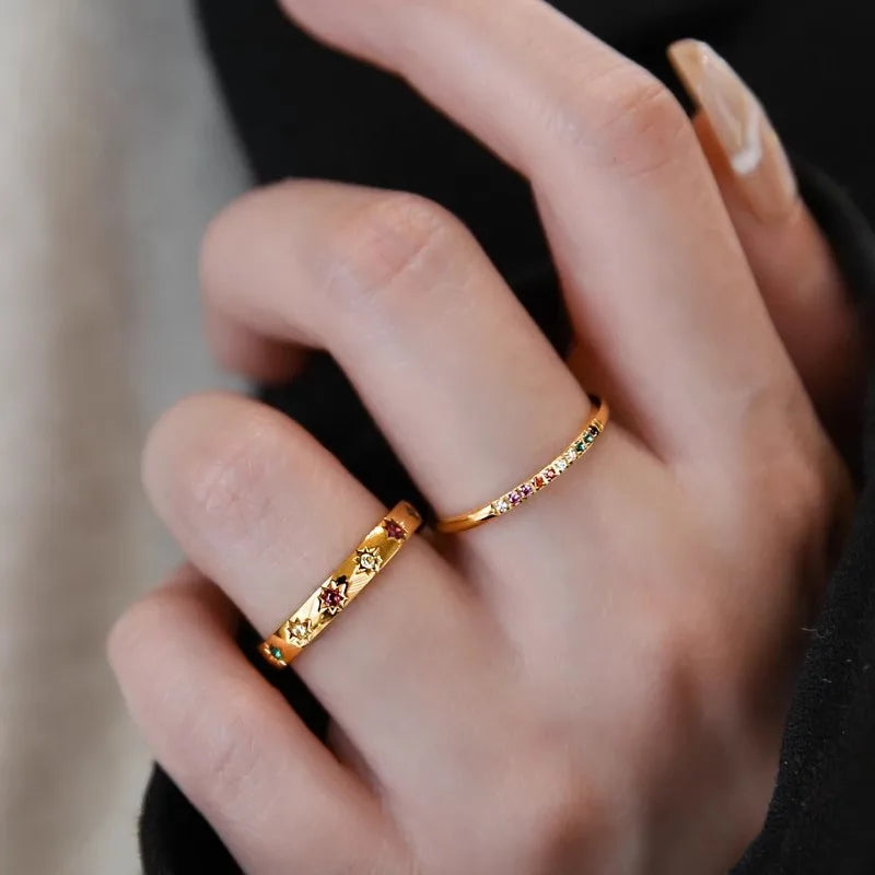 Meetyoo New Design 18K Gold Plated Waterproof High Quality Ring Inlaid Zircon Ring Fashion Women's Jewelry for Women