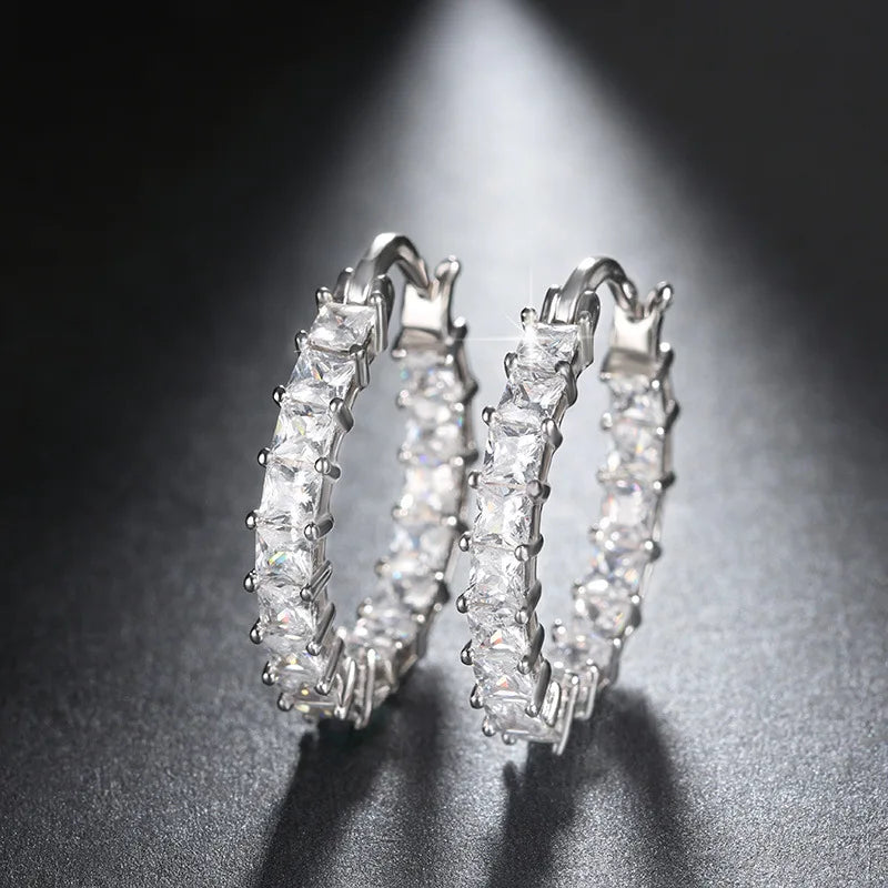 SC New Trend 14k Gold Plated Hoop Earrings Cubic Zirconia Hoop Earrings Shiny Crystal Diamond Huggie Earings for Women