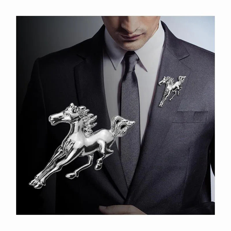 Western Christmas Party Anniversary Men Suit Lapel Pin Brooch Gold Silver Alloy Corsage Animal Horse Safty Pin Brooch for Suit