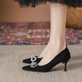 Y Black 43 Plus Size Suede High Women's Stiletto Fine Pumps 5-7CM Heels Closed Pointed Toe Shoes for Ladies Female