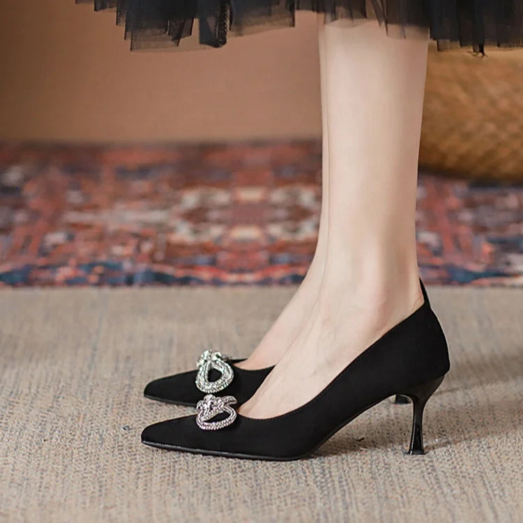 Y Black 43 Plus Size Suede High Women's Stiletto Fine Pumps 5-7CM Heels Closed Pointed Toe Shoes for Ladies Female
