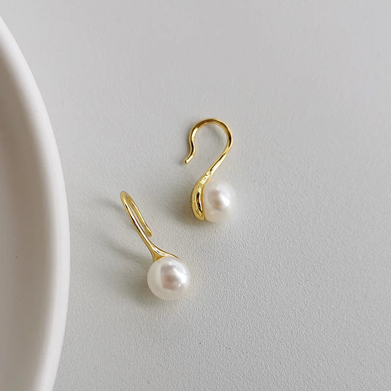 Freshwater Pearls Elegant 925 Sterling Silver Jewelry Gold Plated Earring Hooks Women