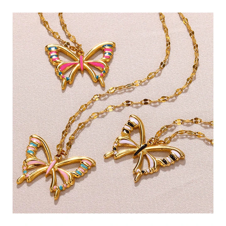 HOVANCI Stainless Steel Jewelry Manufacturer Waterproof Gold Plated Stainless Steel Ladies Pendant Rainbow Butterfly Necklace