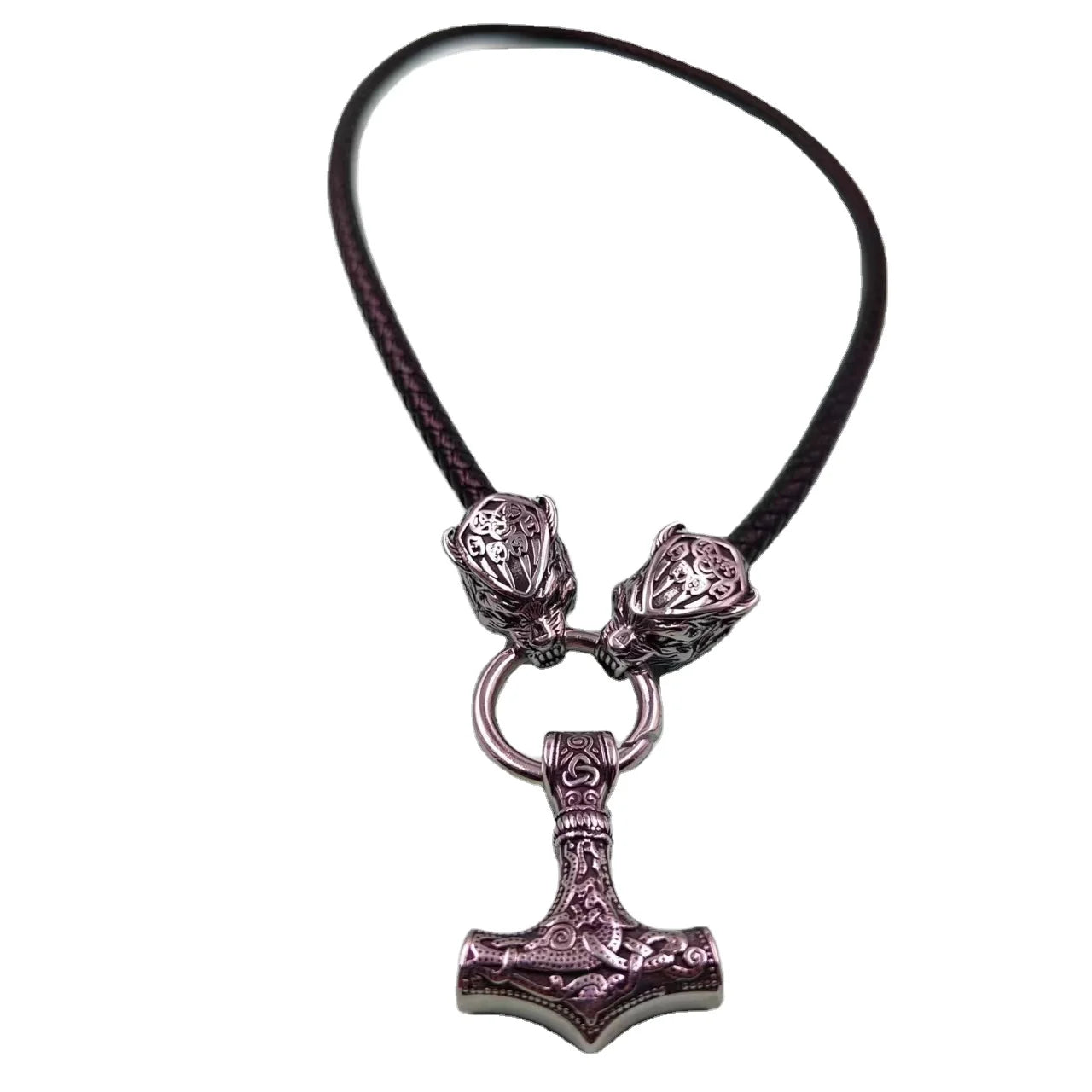 Odin's Wolves Viking Necklace Norse Jewelry Fenrir Necklace Mjolnir Pendant Norse Necklace Geri & Freki Odin Viking Jewelry