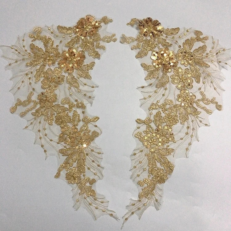 Luxury Pair Sequin Clothing Applique Lace for Neckline Dress LT2241A