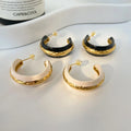 New Exaggerated Titanium Steel Gold-plated Semi-circular Glazed Earrings Stainless Steel Gold-plated C-shaped Earrings