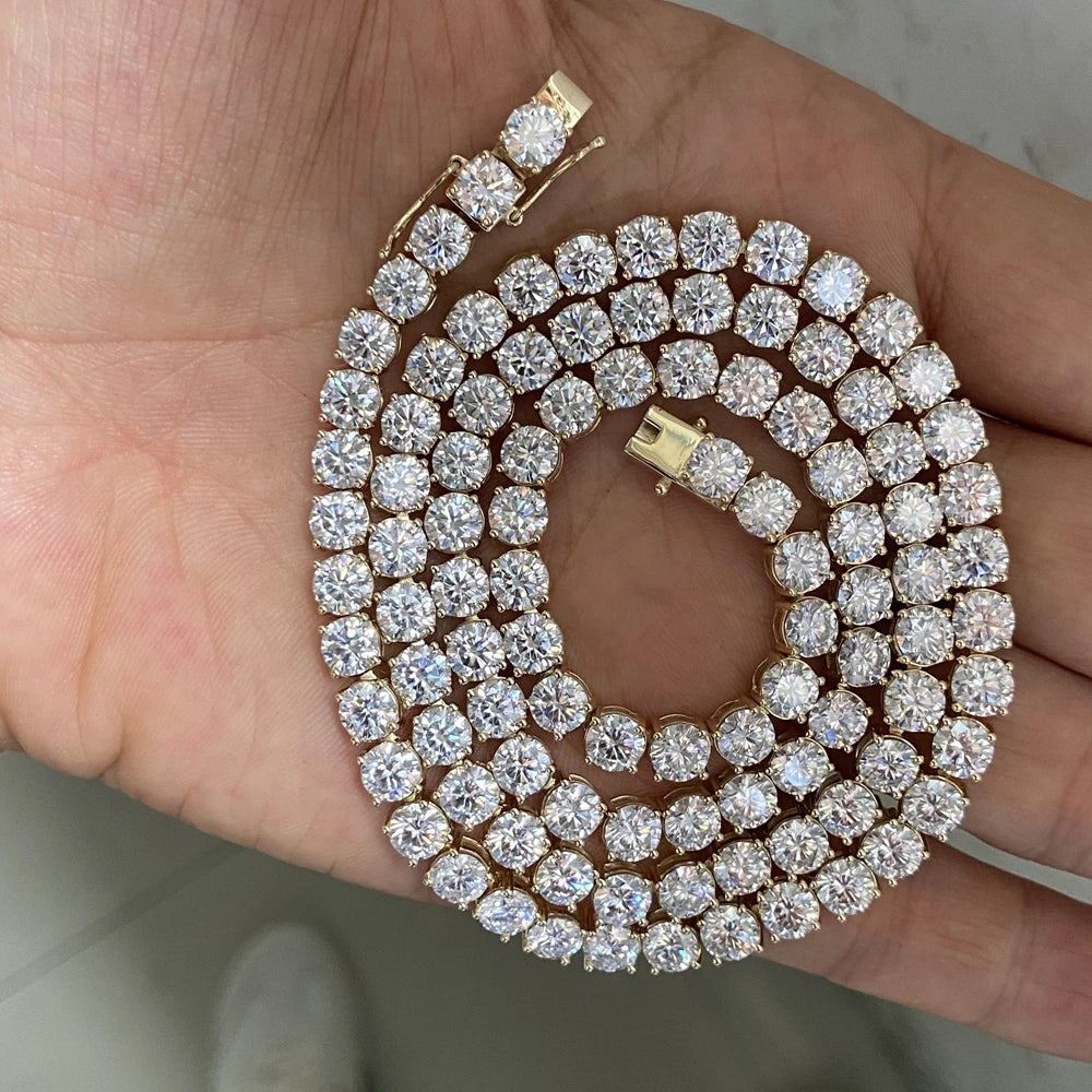 HQ GEMS 22 Inch 9K Yellow Solid Gold VVS Moissanite Tennis Chain Link 5mm Miami Necklace Hip Hop Jewelry for Men
