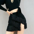Black Tassel Latin Dance Skirt Wrap Hip Split Half Body Practice Cha Cha Training Dance Skirt