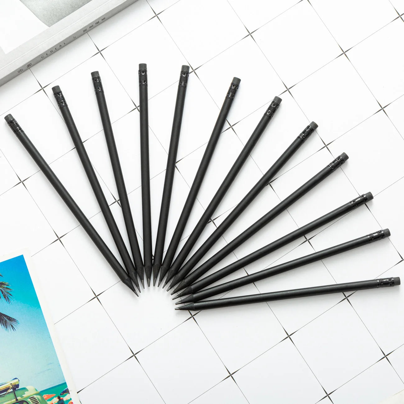 HB Writing Eraser Pencil Printing Custom Logo Pencil Black Wooden Pencil with Eraser