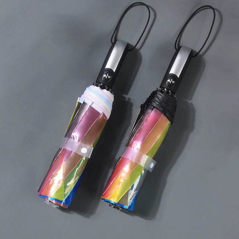 Wholesale Custom  Cover Transparent Vision rainbow Transparent Umbrella  LOGO 3 Folding Umbrella Custom