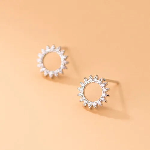 Cubic Zircon Circle Earring Feeling Jewelry Fresh Temperament Sunflower Silver 925 Earrings