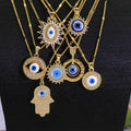 NZ1429 New 2023 Chic 18k Gold Plated CZ Pave Blue Turkish Evil Eyes Eyeball Pendant Chain Layering Lucky Protection Necklace