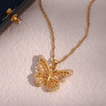 Elegant Hollow Out Zircon Butterfly Necklace 18K Gold Plated Stainless Steel Tarnish Free Jewelry