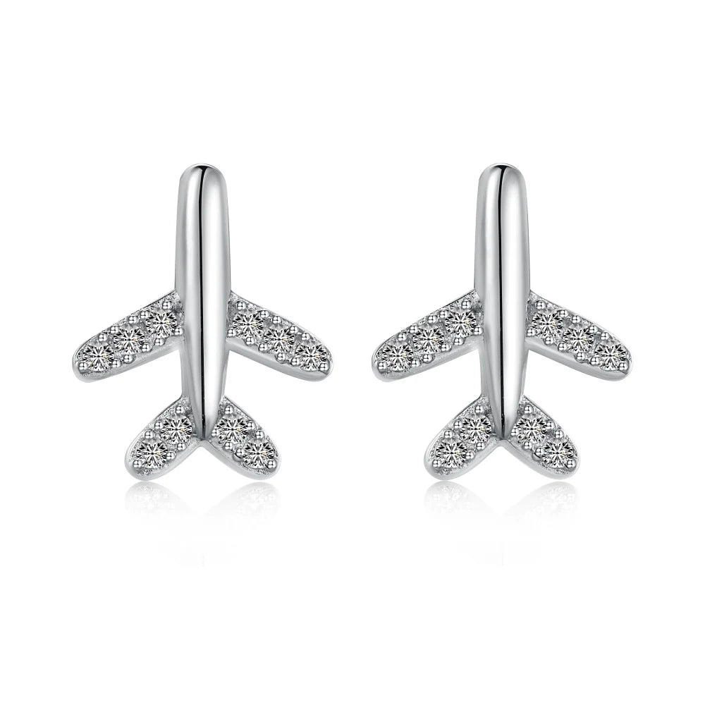 Dylam New Design Fine Fashion Jewelry S925 Silver 5A Cubic Zirconia Airplane Shape Stud Earrings for Women Daily Dress up
