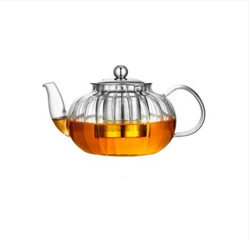 New Wholesale Production of High Borosilicate Heat-resistant Glass Tea Set Flower Teapot with Filter Inner Liner Pot Pumpkin Pot