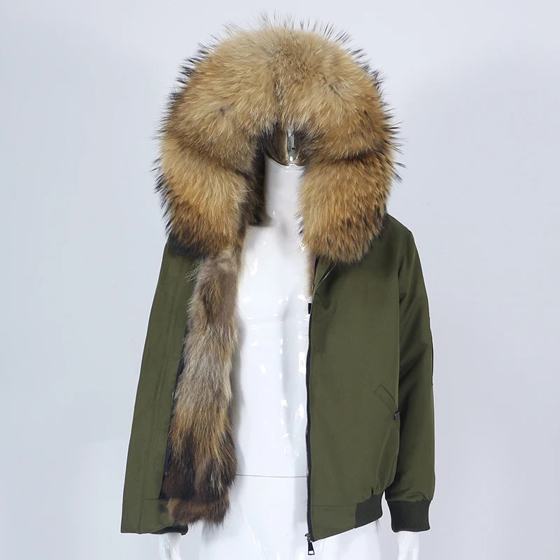 OFTBUY 2023 Men's Waterproof Winter Parka with Raccoon Fox Fur Lined Collar Hooded Warm Bomber Jacket Zipper Closure